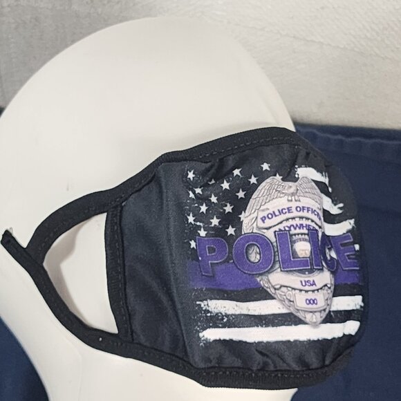 Purple White and Black Police Blue Line Support Reusable Washable Face Mask - Picture 5 of 16
